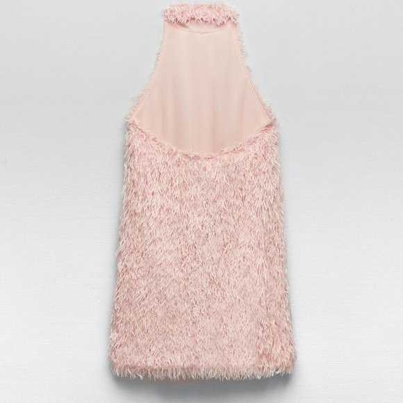 Zara Bloggers Fav Light Pink Feather Halter Mini Dress limited edition - Picture 3 of 7